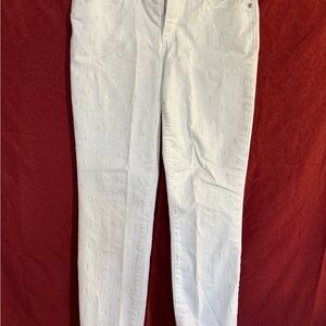 NYDJ Marilyn Ankle Jeans White Embroidered Lift Tuck Slimming Denim Size 4